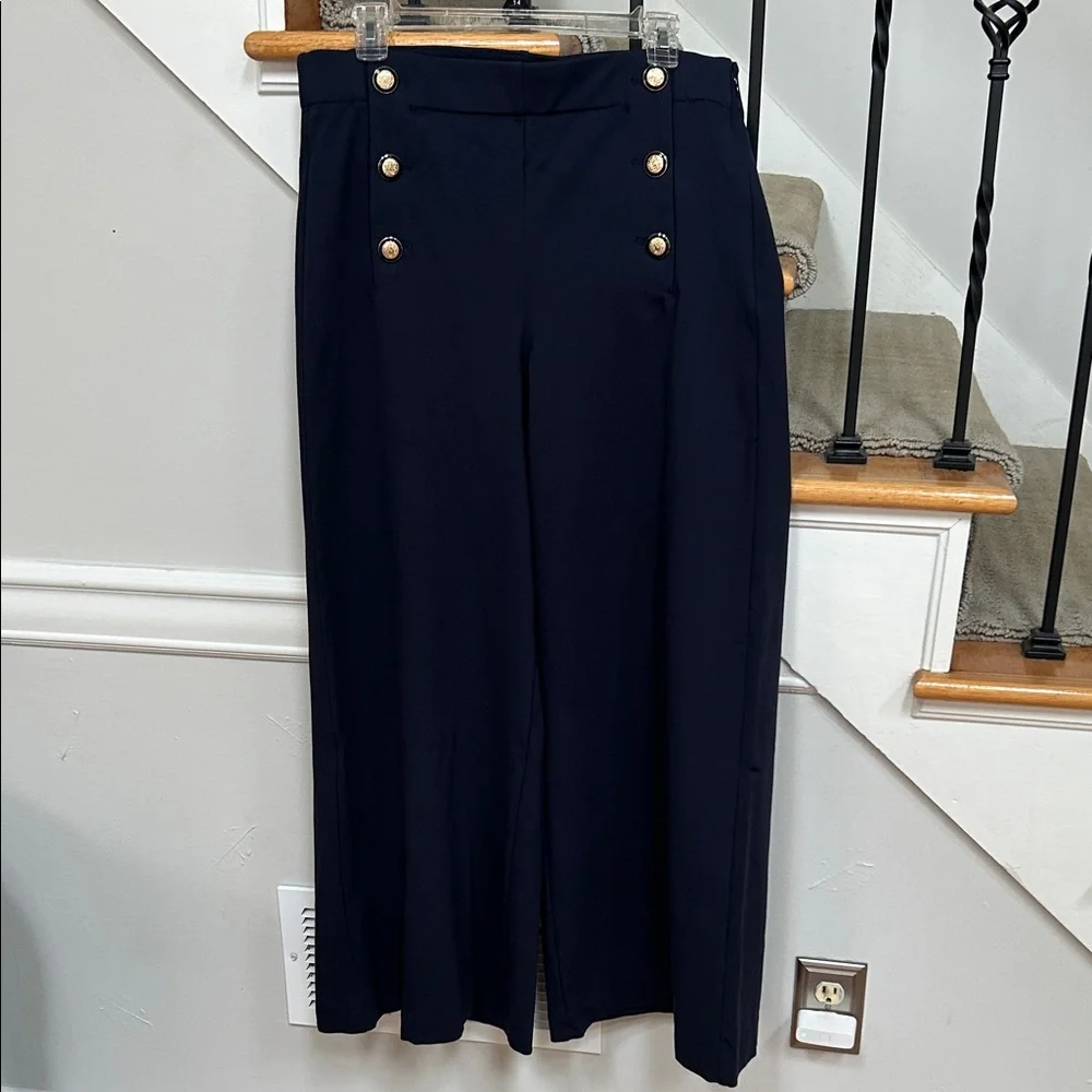 Ann Taylor Navy Blazer and wide leg pants with Gold Buttons - Picture 6 of 11